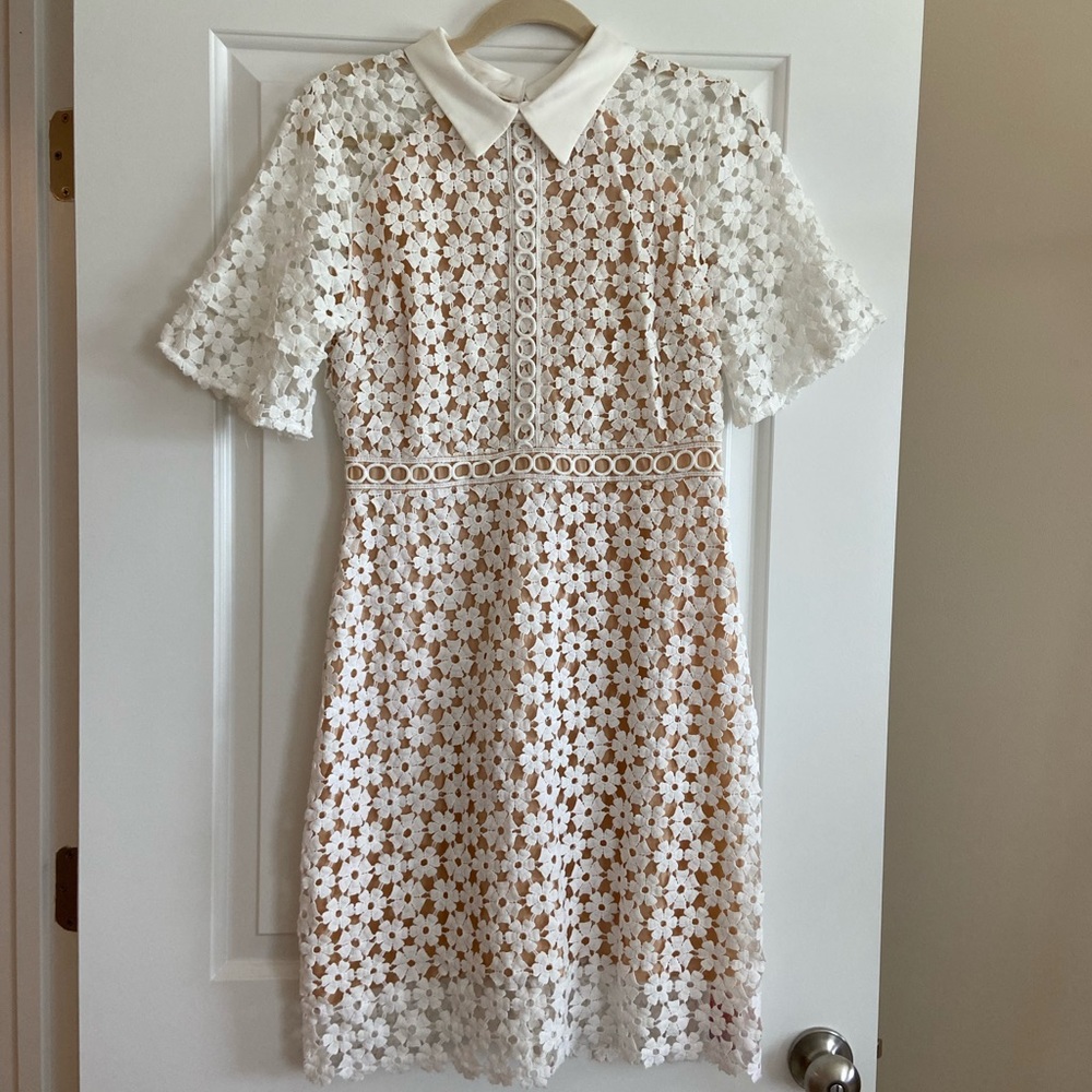 Chic Wish White Eyelet Collared Dress